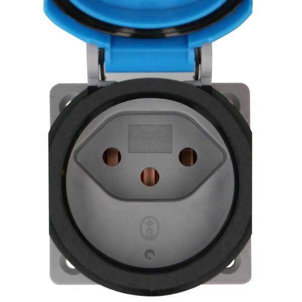 Sonepar Suisse EBSteckdose Typ 13, 10A, 250V, schlagfest, IP55, grau/blau